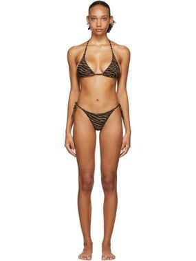 Lisa Marie Fernandez Brown Zebra-Print Triangle Bikini Top & Bottom Set
